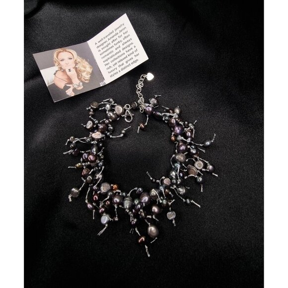 Rare Find Amanda Jaron Studio Multi-Black Pearl Cluster Bracelet With Adjustable - Picture 3 of 7